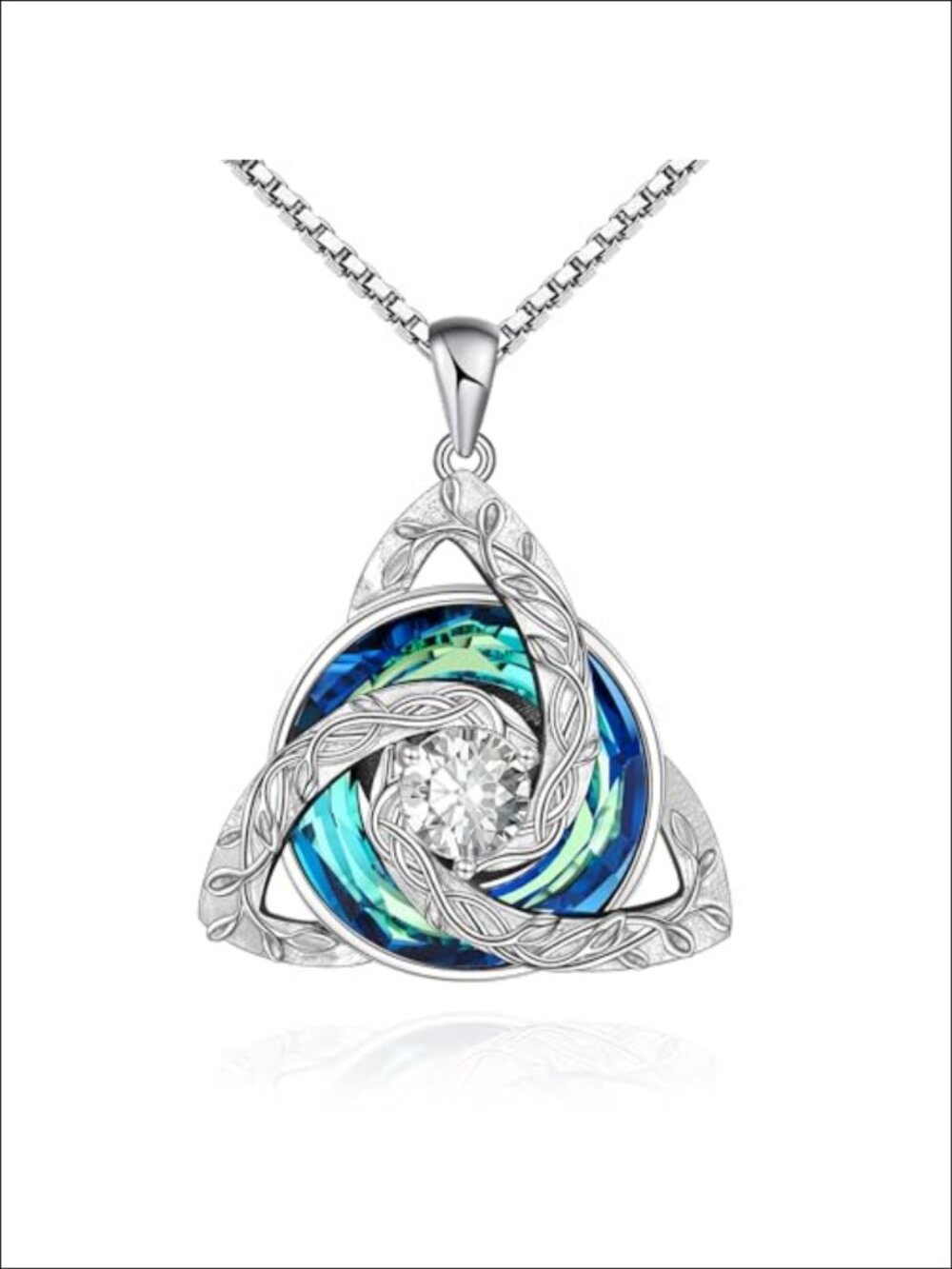 S925 Sterling Silver Celtic Trinity Knot Birthstone Necklace Austria Crystal